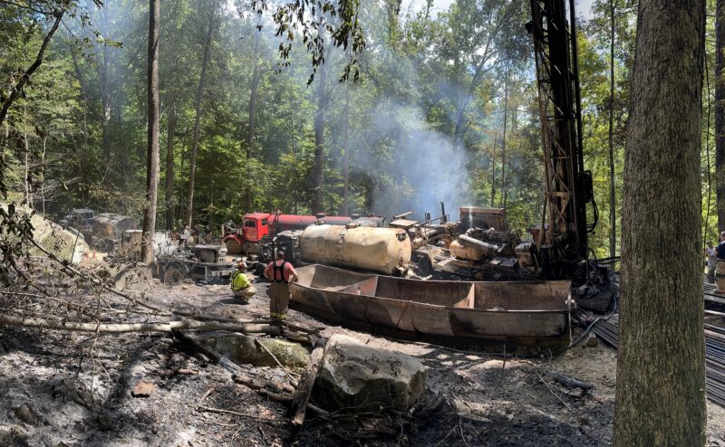 Natural gas, crude oil ignited at orphan well site